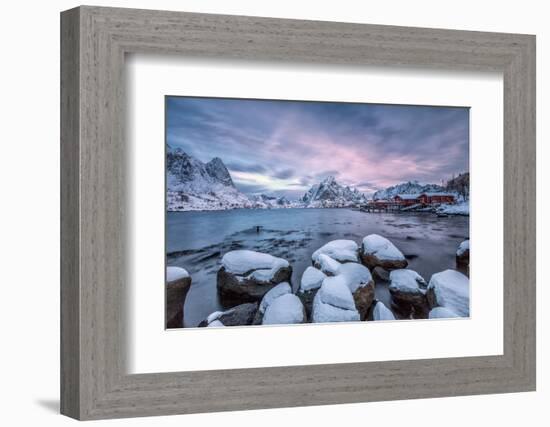 Picturesque Sunrise in the Bay of Reine with the Typical Norwegian Rorbu, Lofoten Islands, Norway-Roberto Moiola-Framed Photographic Print