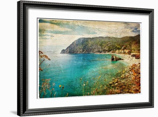 Picturesue Italian Coast - Artwork In Retro Painting Style-Maugli-l-Framed Art Print