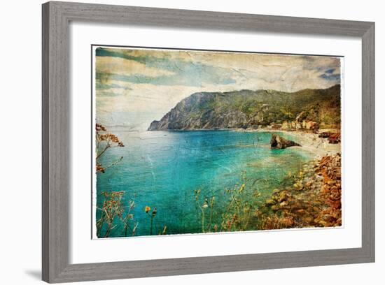 Picturesue Italian Coast - Artwork In Retro Painting Style-Maugli-l-Framed Art Print