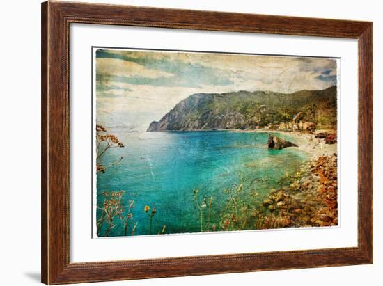 Picturesue Italian Coast - Artwork In Retro Painting Style-Maugli-l-Framed Art Print