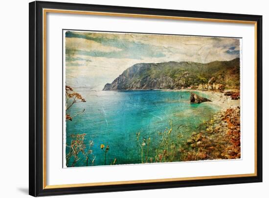 Picturesue Italian Coast - Artwork In Retro Painting Style-Maugli-l-Framed Art Print