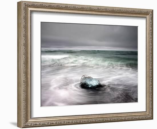 Piece of Glacial Ice Washed Ashore By the Incoming Tide Near Glacial Lagoon at Jokulsarlon, Iceland-Lee Frost-Framed Photographic Print