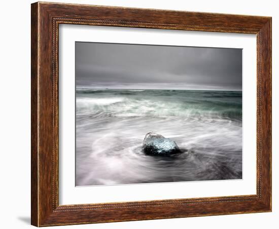 Piece of Glacial Ice Washed Ashore By the Incoming Tide Near Glacial Lagoon at Jokulsarlon, Iceland-Lee Frost-Framed Photographic Print