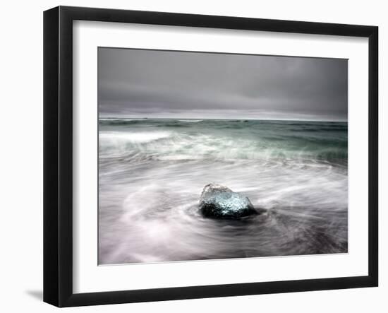 Piece of Glacial Ice Washed Ashore By the Incoming Tide Near Glacial Lagoon at Jokulsarlon, Iceland-Lee Frost-Framed Photographic Print