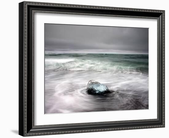 Piece of Glacial Ice Washed Ashore By the Incoming Tide Near Glacial Lagoon at Jokulsarlon, Iceland-Lee Frost-Framed Photographic Print