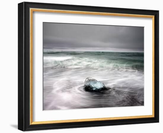 Piece of Glacial Ice Washed Ashore By the Incoming Tide Near Glacial Lagoon at Jokulsarlon, Iceland-Lee Frost-Framed Photographic Print