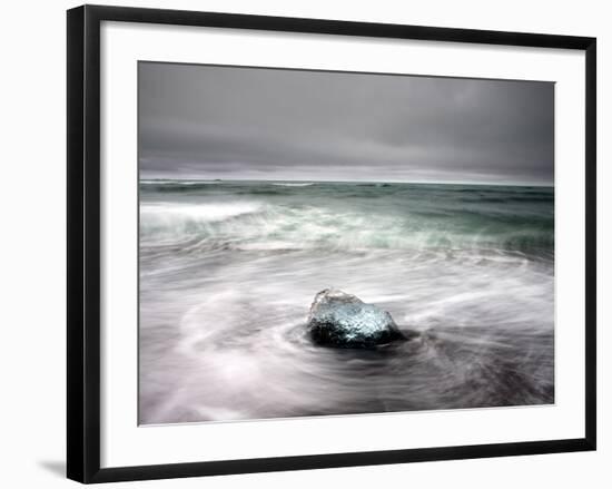 Piece of Glacial Ice Washed Ashore By the Incoming Tide Near Glacial Lagoon at Jokulsarlon, Iceland-Lee Frost-Framed Photographic Print