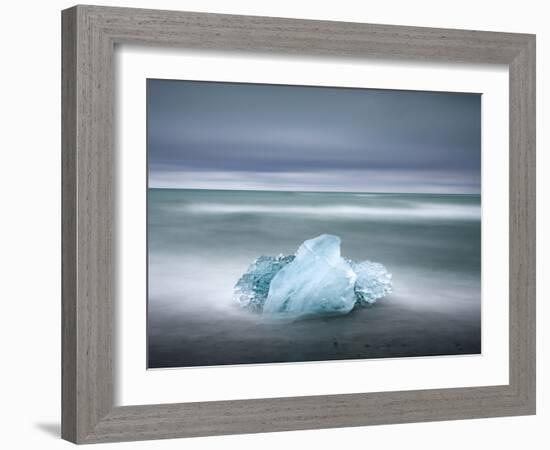 Piece of Glacial Ice Washed Ashore By the Incoming Tide Near Glacial Lagoon at Jokulsarlon, Iceland-Lee Frost-Framed Photographic Print