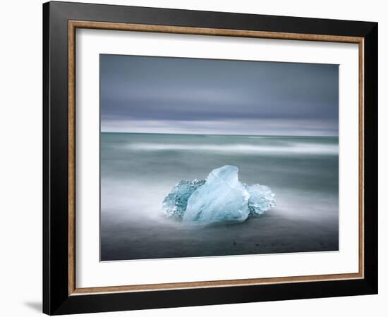 Piece of Glacial Ice Washed Ashore By the Incoming Tide Near Glacial Lagoon at Jokulsarlon, Iceland-Lee Frost-Framed Photographic Print