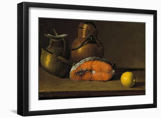 Piece of Salmon, a Lemon and Three Vessels, 1772-Luis Egidio Meléndez-Framed Giclee Print