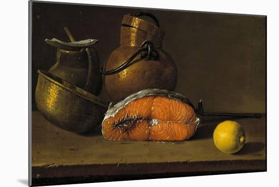 Piece of Salmon, a Lemon and Three Vessels, 1772-Luis Egidio Meléndez-Mounted Giclee Print