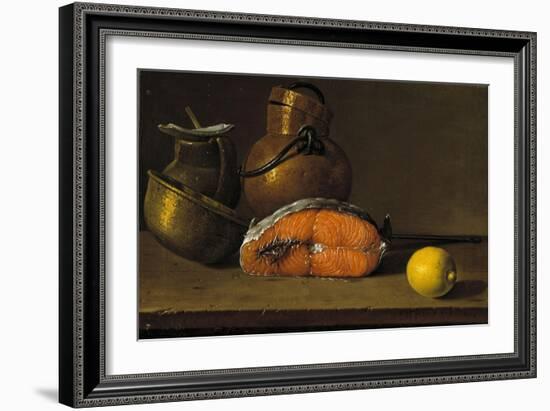 Piece of Salmon, a Lemon and Three Vessels, 1772-Luis Egidio Meléndez-Framed Giclee Print