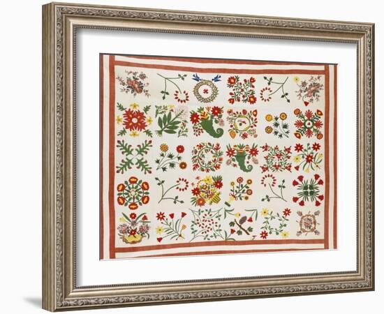 Pieced, Appliqued and Trapunto Cotton Quilted Coverlet Made for Mary Wilkins, Baltimore, Dated 1846-null-Framed Giclee Print