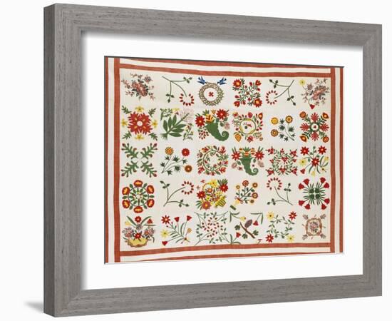 Pieced, Appliqued and Trapunto Cotton Quilted Coverlet Made for Mary Wilkins, Baltimore, Dated 1846-null-Framed Giclee Print