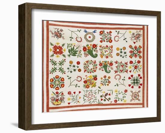 Pieced, Appliqued and Trapunto Cotton Quilted Coverlet Made for Mary Wilkins, Baltimore, Dated 1846-null-Framed Giclee Print