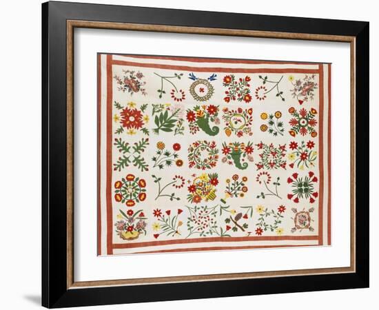 Pieced, Appliqued and Trapunto Cotton Quilted Coverlet Made for Mary Wilkins, Baltimore, Dated 1846-null-Framed Giclee Print