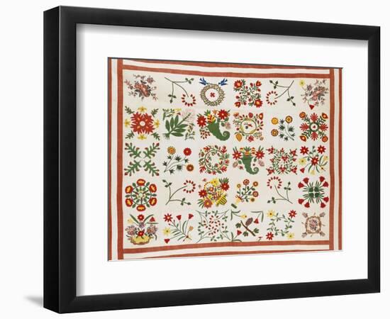 Pieced, Appliqued and Trapunto Cotton Quilted Coverlet Made for Mary Wilkins, Baltimore, Dated 1846-null-Framed Giclee Print