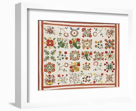 Pieced, Appliqued and Trapunto Cotton Quilted Coverlet Made for Mary Wilkins, Baltimore, Dated 1846-null-Framed Giclee Print