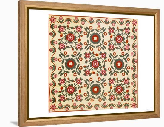 Pieced & Appliqued Cotton Quilted Coverlet, Lancaster County, Pennsylvania, circa 1820-1850-null-Framed Premier Image Canvas