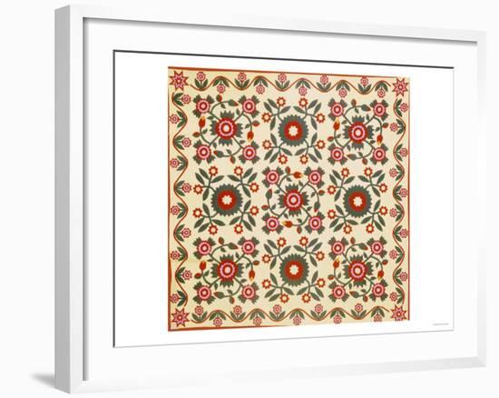 Pieced & Appliqued Cotton Quilted Coverlet, Lancaster County, Pennsylvania, circa 1820-1850-null-Framed Giclee Print