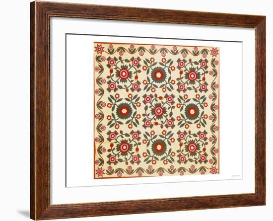 Pieced & Appliqued Cotton Quilted Coverlet, Lancaster County, Pennsylvania, circa 1820-1850-null-Framed Giclee Print