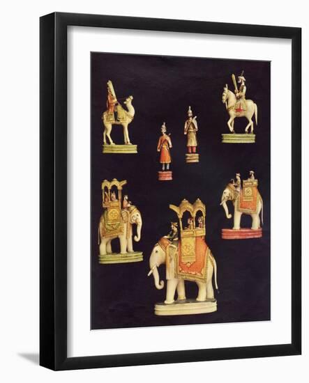 Pieces from an Ivory Chess Set Made in Delhi for Begum Samru in C.1790-null-Framed Giclee Print