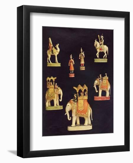 Pieces from an Ivory Chess Set Made in Delhi for Begum Samru in C.1790-null-Framed Giclee Print