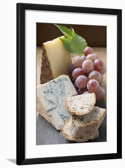 Pieces of Appenzeller and Blue Cheese, Red Grapes, Bread-Foodcollection-Framed Photographic Print