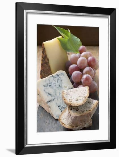 Pieces of Appenzeller and Blue Cheese, Red Grapes, Bread-Foodcollection-Framed Photographic Print