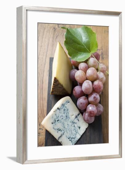Pieces of Appenzeller and Blue Cheese with Red Grapes-Foodcollection-Framed Photographic Print