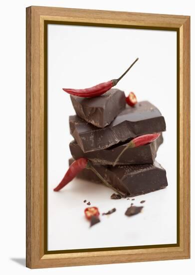 Pieces of Chocolate with Red Chillies-Marc O^ Finley-Framed Premier Image Canvas