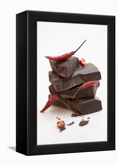 Pieces of Chocolate with Red Chillies-Marc O^ Finley-Framed Premier Image Canvas