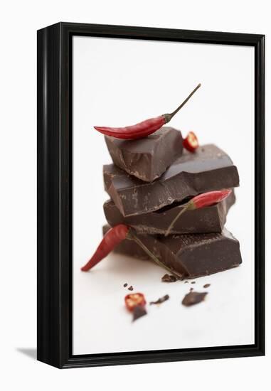 Pieces of Chocolate with Red Chillies-Marc O^ Finley-Framed Premier Image Canvas