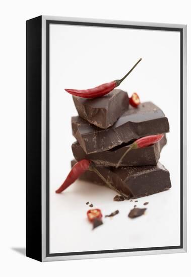 Pieces of Chocolate with Red Chillies-Marc O^ Finley-Framed Premier Image Canvas