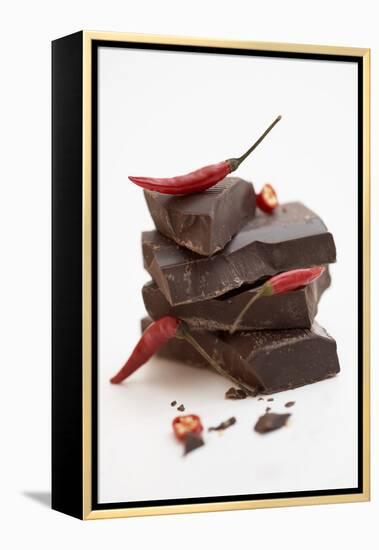 Pieces of Chocolate with Red Chillies-Marc O^ Finley-Framed Premier Image Canvas