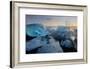 Pieces of glacial ice over black sand being washed by waves, Iceland-Raul Touzon-Framed Photographic Print