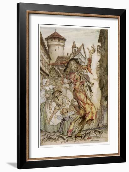 Pied Piper, Rats-Arthur Rackham-Framed Art Print