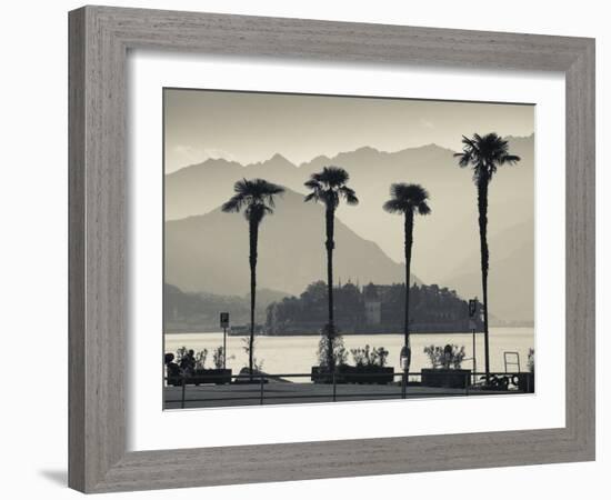 Piedmont, Lake Maggiore, Borromean Islands, Stresa, Lakefront Palms with Isola Bella, Italy-Walter Bibikow-Framed Photographic Print