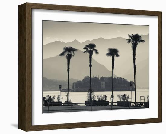 Piedmont, Lake Maggiore, Borromean Islands, Stresa, Lakefront Palms with Isola Bella, Italy-Walter Bibikow-Framed Photographic Print