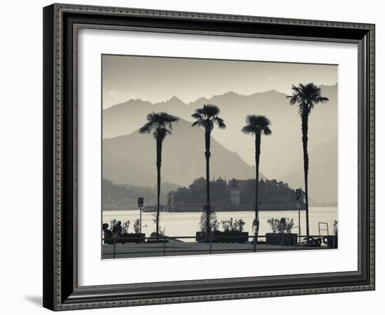 Piedmont, Lake Maggiore, Borromean Islands, Stresa, Lakefront Palms with Isola Bella, Italy-Walter Bibikow-Framed Photographic Print