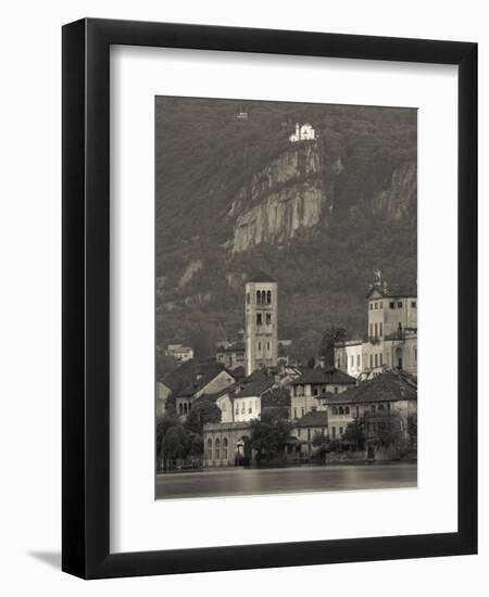 Piedmont, Lake Orta, Isola San Giulio Island with Madonna Del Sasso Sanctuary, Italy-Walter Bibikow-Framed Photographic Print