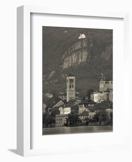 Piedmont, Lake Orta, Isola San Giulio Island with Madonna Del Sasso Sanctuary, Italy-Walter Bibikow-Framed Photographic Print