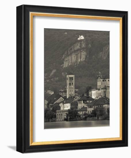 Piedmont, Lake Orta, Isola San Giulio Island with Madonna Del Sasso Sanctuary, Italy-Walter Bibikow-Framed Photographic Print