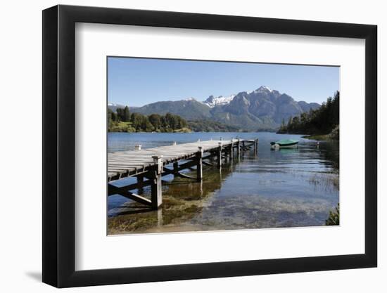 Pier and Andes on Lago Perito Moreno, Llao Llao, near Bariloche, Nahuel Huapi National Park, Lake D-Stuart Black-Framed Photographic Print