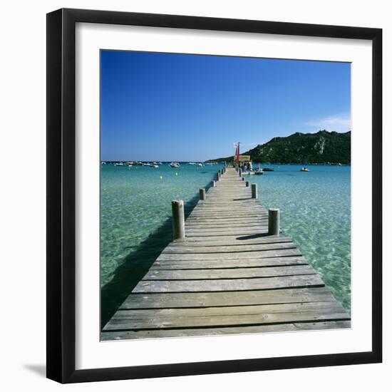 Pier and Bay, Plage De Santa Giulia, South East Corsica, Corsica, France, Mediterranean, Europe-Stuart Black-Framed Photographic Print