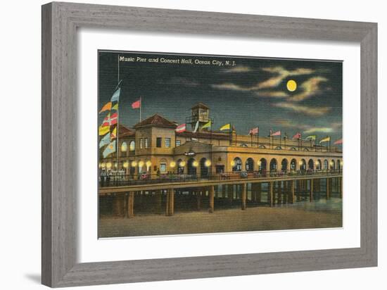 Pier and Concert Hall at Night, Ocean City, New Jersey-null-Framed Art Print