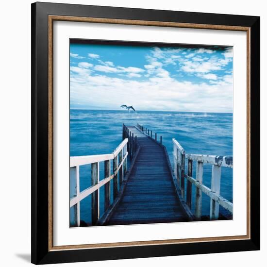 Pier and Dolphins-Colin Anderson-Framed Photographic Print