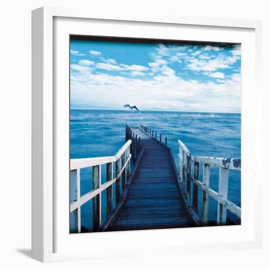 Pier and Dolphins-Colin Anderson-Framed Photographic Print