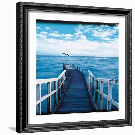Pier and Dolphins-Colin Anderson-Framed Photographic Print