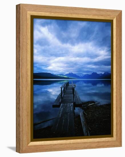 Pier at Lake McDonald Under Clouds-Aaron Horowitz-Framed Premier Image Canvas